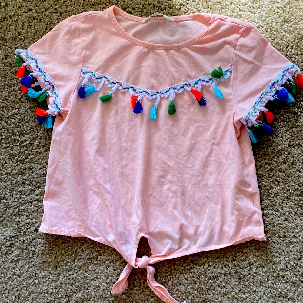 Girls Crop Tassel Shirt